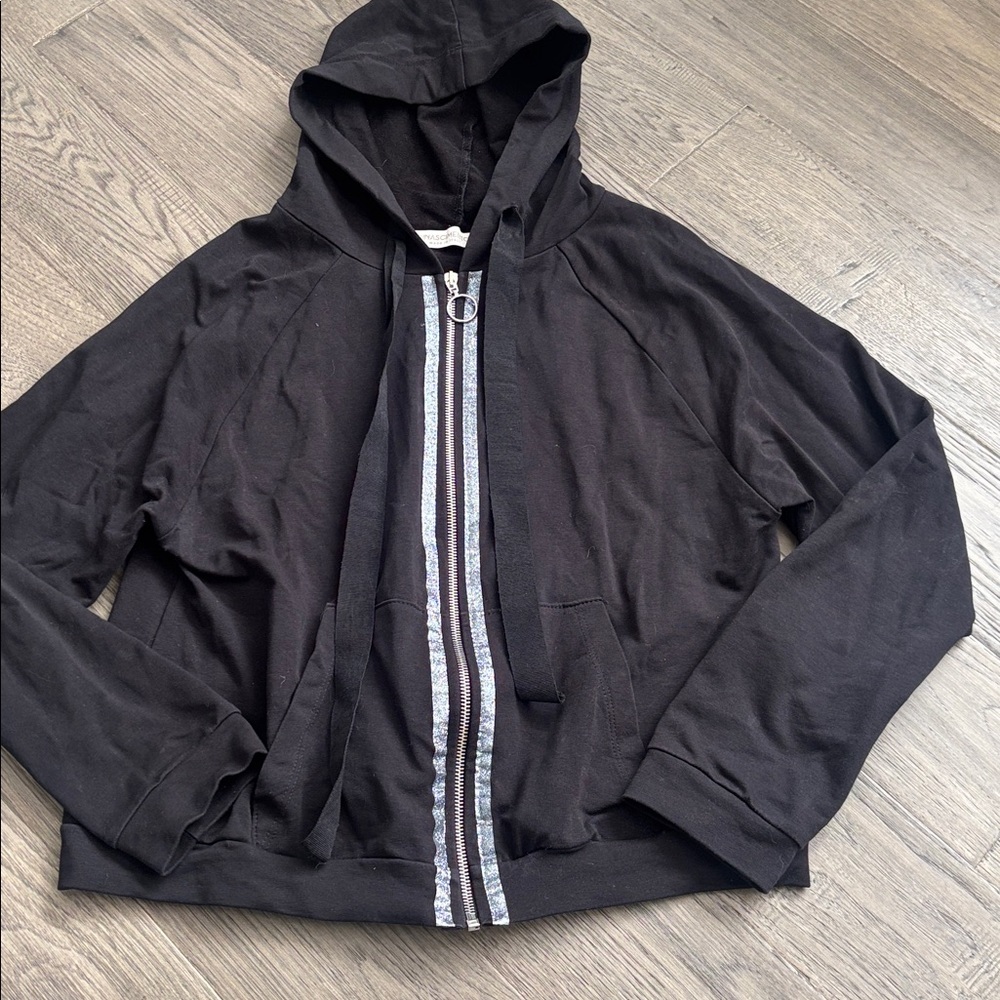 Rinascimento | Black Zip Up Hoodie With Silver Sparkle Accent Size Large - Picture 2 of 9